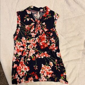 Tommy Hilfiger Navy and Pink/Red Floral Blouse